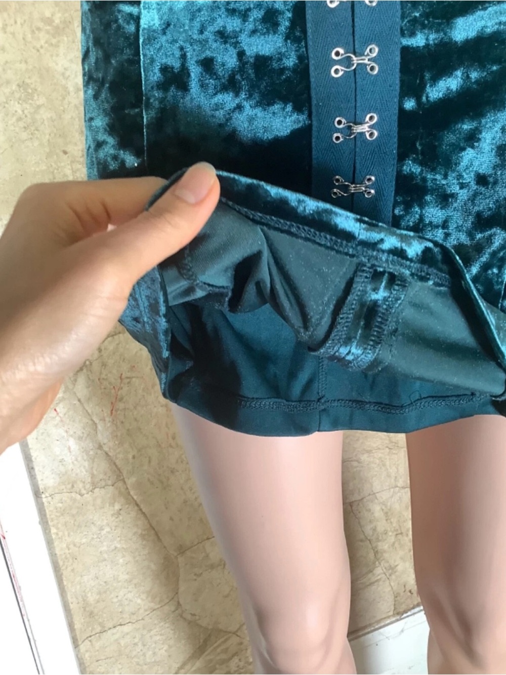Forever 21 Velvet Tie-Shoulder Bodycon Mini Dress in Teal - Size S - Picture 2 of 11